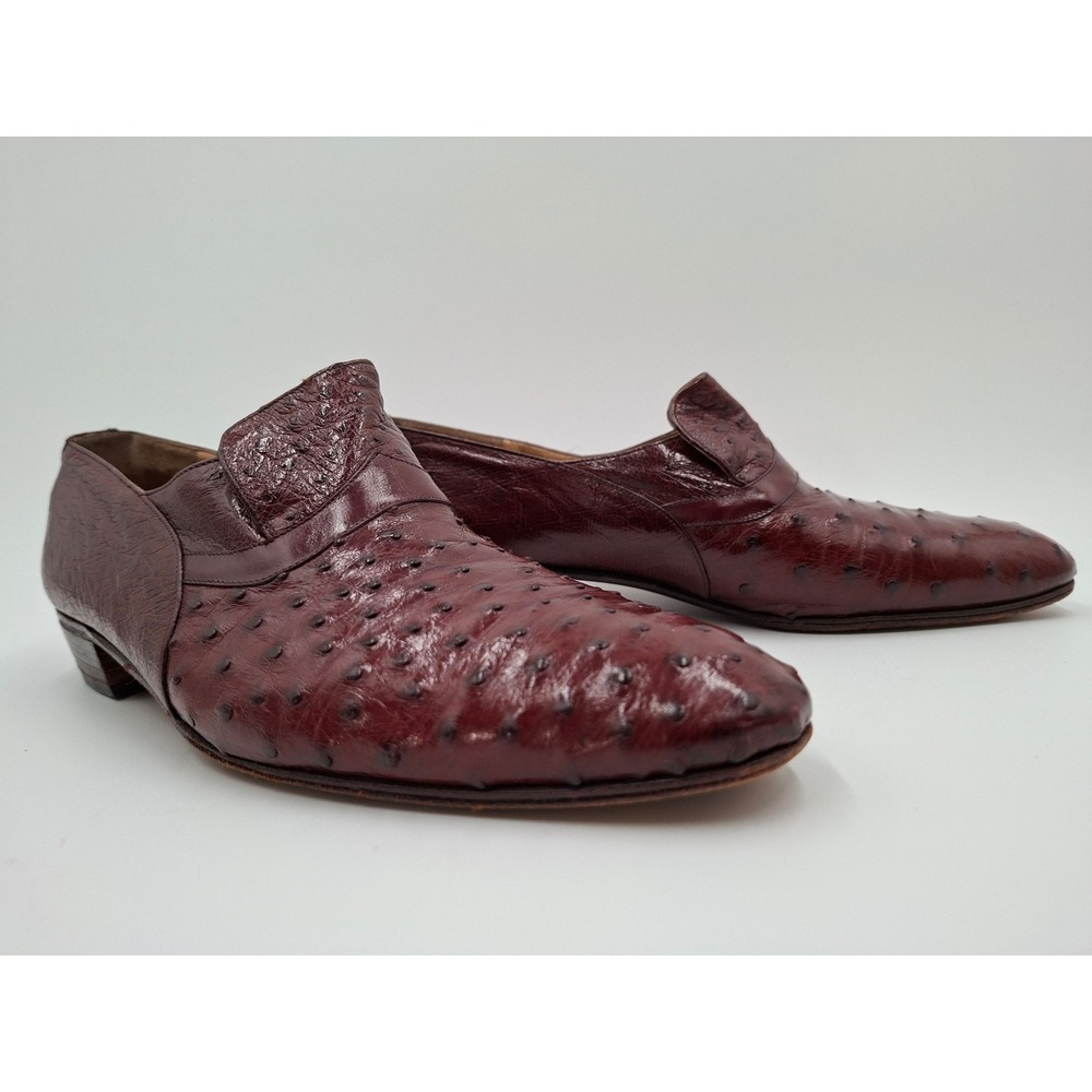 Mauri Mens Ostrich Leather Loafers Size 8.5 9 Burgundy Exotic Skin Vintage Italy - Picture 6 of 9